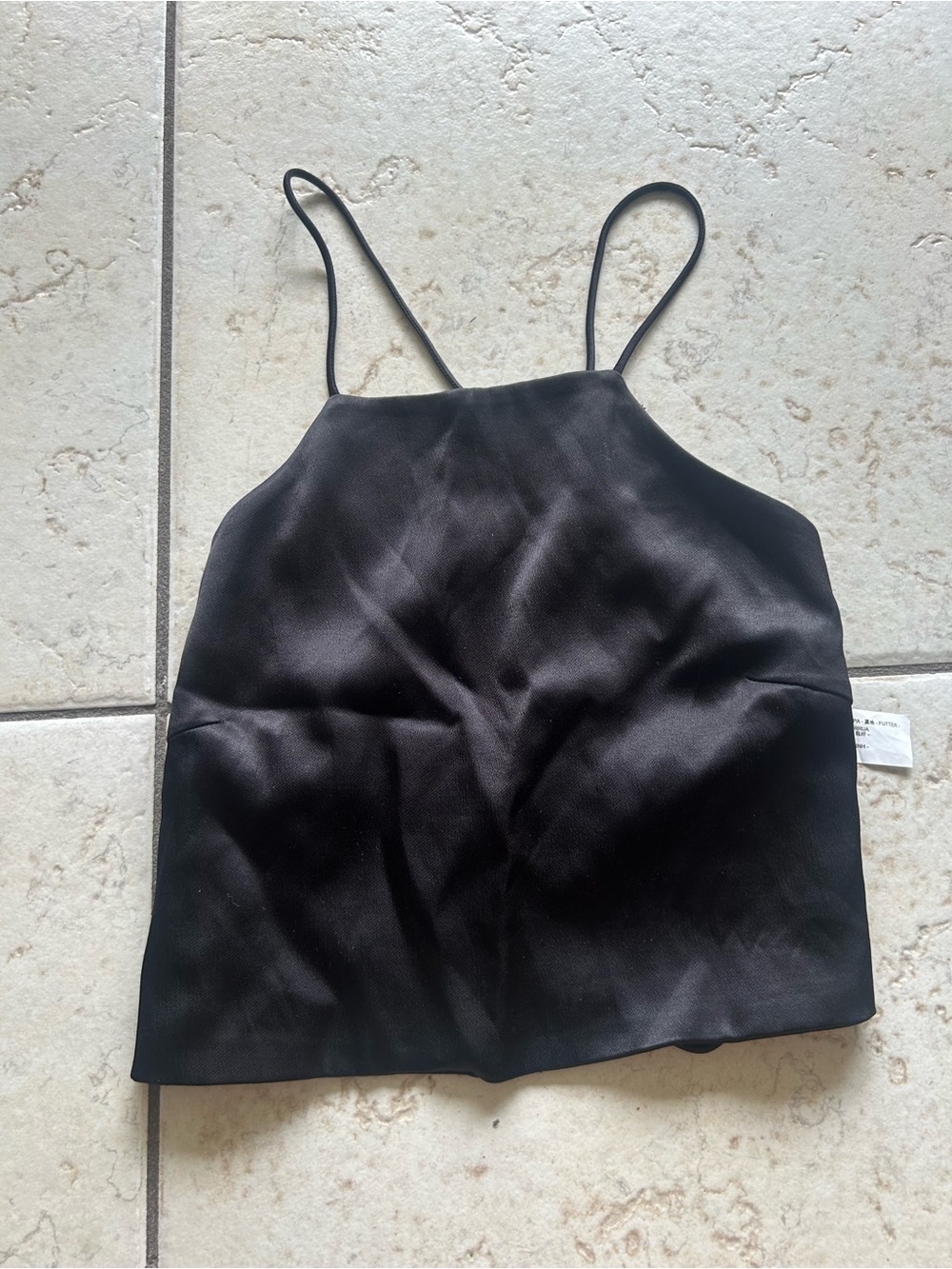 Zara Black Satin Spaghetti-Strap Cropped Cami